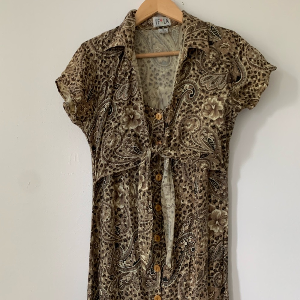 vintage 80s floral animal print shirt wrap dress